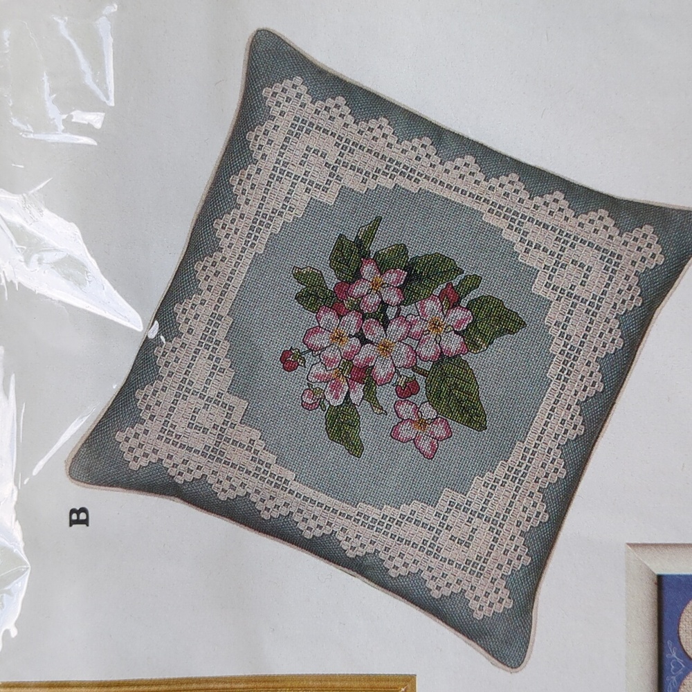 The Creative Circle Cross Stitch Kit 0414 Shabby Chic Apple Blossom Pillow NIP